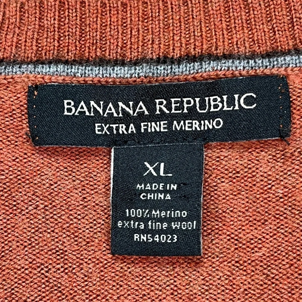 Banana Republic Pullover Mens XL Orange Rust‎ Long Sleeve Merino Wool V-Neck EUC